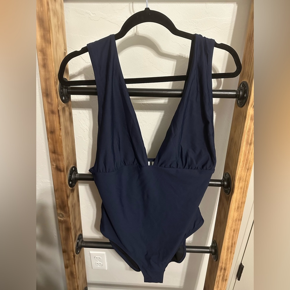 J. Crew Blue One Piece Swimsuit with Plunging V-Neckline